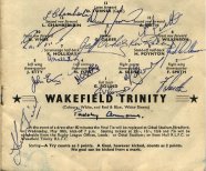 The team sheet from the 1960 Challenge Cup Final, signed by the Wakefield team.